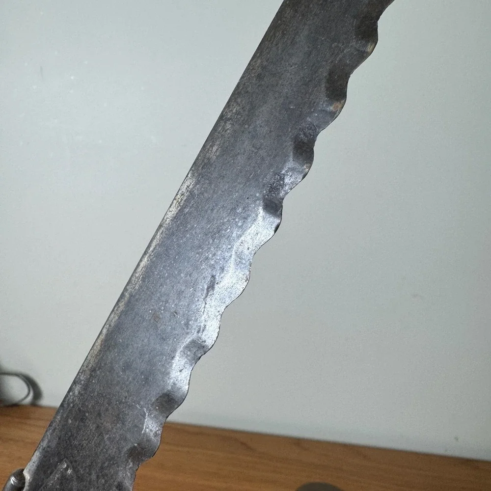 Antique‎ Hand Forged Iron Serrated Bread Knife Primitive Scalloped Blade